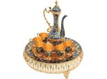 Servizio Da Tè Turco - Set Di Tazze Da Tè 6 Pezzi - Vassoio Da Portata - Stile Vintage - Lega Di Zinco - Oro E Blu Scuro