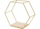 Scaffali A Muro Hexagon - Set Di Scaffali Per Montaggio A Muro - 3 Pezzi - Struttura In Metallo E Legno - Portata 5 Kg Per Ripiano - Oro