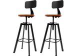 Set Di 2 Sgabelli Da Bar - Sedia Da Bar - Regolabile In Altezza Da 64 A 84 Cm - Girevole A 360° - Seduta Ø 30 Cm - Portata 100 Kg - Legno E Ferro - Altezza Totale 92-112 Cm - Nero