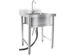 Lavello Da Cucina/Lavello - Vasca Singola - Acciaio Inossidabile - Con Rubinetto - Con 2 Fori - Montaggio Necessario - 93 X 60 X 60 Cm - Argento