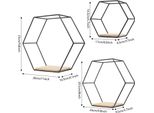 Scaffale A Muro Hexagon - Set Di 3 Scaffali Sospesi - Struttura In Metallo E Legno - Montaggio A Muro - Capacità Di Carico 5 Kg Per Scaffale - Per Foto, Decorazioni, Piante - Nero