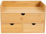 Organizer Da Scrivania In Bambù - Contenitore Con 3 Cassetti - 33×19×20 Cm Compatto - Per Ufficio E Cosmetici - Resistente Alla Ruggine - Naturale