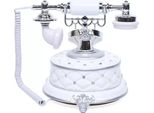 Telefono Retrò - Telefono Fisso Con Disco Combinatore - Rete Fissa - Stile Europeo - Per Casa E Ufficio - Resina Sintetica - 21×21×23 Cm - Bianco