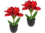 Kunstblume I.Ge.A. "Amaryllis Im Topf", Rot, B:17Cm H:28Cm L:14Cm, Polyester, Kunstpflanzen, 2Erset Blume Weihnachtsblume Weihnachtsdeko Winterblume Floristik Deko