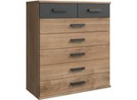Schubkastenkommode Wimex "Cork, Hochkommode, Highboard 91/40/103Cm, Made In Germany", Plankeneiche Nachbildung, Absetzung Grafit, B:91Cm H:103Cm T:40Cm, Holzwerkstoff, Sideboards, Industrial Design, Rustikaler Look, 7 Schubladen