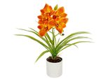Kunstorchidee I.Ge.A. "Orchidee Phalaenopsis Im Topf", Orange (Orange Dunkel), B:35Cm H:40Cm L:22Cm, Polyester, Kunstpflanzen, Blume Kunstblume Seidenblumen Hochzeit Deko BlüTe