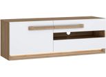 Lowboard Forte "Attention Tv-Board, Tv-Schrank", Rivera Eiche, Weiß Glanz, B:139,9Cm H:50Cm T:41,5Cm, Holzwerkstoff, Sideboards, Lowboard, Tv-Board, Beleuchtung, Soft Close, KabelfüHrung