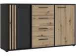 Sideboard Forte "Cardigan", Schwarz (Schwarz, Artisan Eiche), B:142,6Cm H:82,3Cm T:34,3Cm, Holzwerkstoff, Sideboards, Sideboard, Sideboard, 2 Farbig, Stauraum, Schubkasten, Soft Close,Breite 142,6Cm