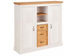 Highboard Otto Home "Selma", Weiß (Weiß, Gebeizt), B:130Cm H:130Cm T:38Cm, Sideboards, Highboard, Stauraumschrank, Breite 130 Cm
