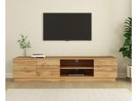 Lowboard Otto Home "Angers", Wotan Eiche, B:200Cm H:45Cm T:38Cm, Holzwerkstoff, Mdf, Sideboards, Lowboard, Lowboard Mit Push-To-Open Und KabeldurchfüHrung, Breite 200 Cm