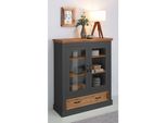 Vitrine Otto Home "Selma Highboard", Grau (Anth, Gebeizt), B:100Cm H:120Cm T:38Cm, Glas, Mdf, Massivholz, SchräNke, Vitrine, Aus Massivem Kiefernholz, Mit Griffen Aus Antikisiertem Metall