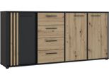 Sideboard Forte "Cardigan", Schwarz (Schwarz, Artisan Eiche), B:179,4Cm H:82,3Cm T:34,3Cm, Holzwerkstoff, Sideboards, Sideboard, Sideboard, 2 Farbig, Stauraum, Schubkasten, Soft Close,Breite 179,4Cm