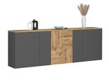 Sideboard Otto Home "Iseo, Kommode, Schrank, Sideboard, Lowboard, 6 FäCher, Breite 200 Cm", Anthrazit, Eiche Wotan, B:200Cm H:70Cm T:35Cm, Sideboards, Sideboard, Stehend/HäNgend, 5 TüRen, 6 FäCher, Breite 200 Cm