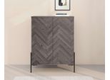 Highboard Otto Home "Eadwine", Weiß Eiche, B:90Cm H:120Cm T:38Cm, Mdf, Sideboards, Highboard, Kommode, Midischrank, Push-To-Open, TüRen Mit FischgräTen Muster