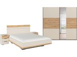 Schlafzimmer-Set RAUCH Komplettschlafzimmer Schlafzimmer Schlafzimmermöbel SAJO, beige (champagner, eiche artisan), Mit Spiegel + ohne Matratze, B/H: 160cm x 200cm, Mit Spiegel, Holzwerkstoff, Schlafzimmermöbel-Sets, Schlafzimmer-Set, optional mit Spiegel am Kleiderschrank MADE IN GERMANY