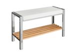 Badhocker, Weiß, Kiefer, Chrom, Holz, Metall, Textil, Kiefer, 80x48x31 cm, Made in Germany, Badaccessoires, Duschzubehör, Badhocker
