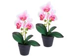 Kunstorchidee I.Ge.A. "Orchidee Im Topf 2Er Set", Rosa, B:18Cm H:30Cm L:9Cm, Polyester, Kunstpflanzen, KüNstliche Phalaenopsis 30Cm Real Touch Blume Kunstblume Seidenblume