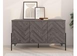 Sideboard Otto Home "Eadwine", Weiß Eiche, B:130Cm H:75Cm T:38Cm, Mdf, Sideboards, Sideboard, Kommode, Push-To-Open, TüRen Mit FischgräTen Muster, Breite 130 Cm