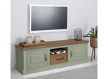Lowboard Otto Home "Selma", GrüN (Salbei GrüN, Gebeizt), B:160Cm H:50Cm T:45Cm, Mdf, Massivholz, Sideboards, Lowboard, Tv-Kommode, Breite 160 Cm, 1 Schubkasten, 2 TüRen