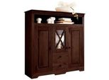 Highboard Otto Home "Lisa", Braun (Dunkelbraun), B:130Cm H:125Cm T:35Cm, Massivholz, Sideboards, Highboard, Stauraumschrank Aus Massivem Kiefernholz, Mit Dekorativen FräSungen