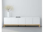 Lowboard Otto Home "Maryd", Weiß, Wotan Eiche, B:200Cm H:53Cm T:40Cm, Holzwerkstoff, Mdf, Sideboards, Lowboard, Tv-Kommode Mit KabeldurchfüHrung, Push-To-Open Funktion, Breite 200 Cm
