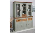 Buffet Otto Home "Selma", GrüN (Salbei GrüN, Gebeizt), B:145Cm H:192Cm T:38Cm, Glas, Mdf, Massivholz, SchräNke, Buffet, Aus Massivem Kiefernholz, Mit Griffen Aus Antikisiertem Metall, Topseller
