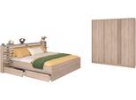 Schlafzimmer-Set PARISOT Parisot Escale 28, braun, ohne Matratze, B/H: 180cm x 200cm, Schlafzimmermöbel-Sets