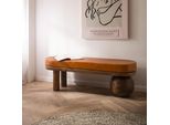 Sitzbank Finebuy Flurbank Echtleder Holz Massiv 140 Cm Polsterbank Bank Braun