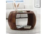 Couchtisch Sheesham Massivholz Rund 60 Cm Wohnzimmertisch Ablagefach Landhaus