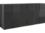 Sideboard Home Affaire "Dama Breite 181, Kommode 3 TüRen, Anrichte", Grau (Anthrazit Hochglanz Lack), B:181Cm H:84Cm T:42Cm, Sideboards, Sideboard, Front In 3D-Optik, Viel Stauraum, Verschiedene Farben