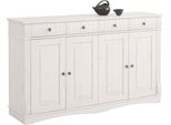 Sideboard Otto Home "Teresa", Weiß, B:152Cm H:90Cm T:37Cm, Sideboards, Sideboard, Kommode, 4-TüRig, Breite 152 Cm, Aus Massiver Kiefer, Fsc