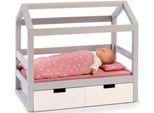 Puppenbett MUSTERKIND Puppen-Hausbett Viola, grau/weiß, rosa (grau, weiß, altrosa), Puppenmöbel, KinderB:31cm H:50cm T:55cm, Holz, aus Holz, B:31cm H:50cm T:55cm