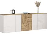 Sideboard Otto Home "Iseo, Kommode, Schrank, Sideboard, Lowboard, 6 FäCher, Breite 200 Cm", Weiß Hochglanz Fronten, Eiche Wotan Matt, B:200Cm H:70Cm T:35Cm, Sideboards, Sideboard, Stehend/HäNgend, 5 TüRen Hochglanz Lackiert, Made In Italy