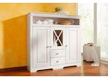 Highboard Otto Home "Lisa", Weiß, B:130Cm H:125Cm T:35Cm, Massivholz, Sideboards, Highboard, Stauraumschrank Aus Massivem Kiefernholz, Mit Dekorativen FräSungen