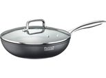 Wok Pintinox "ST1", Grau (Schwarz, Edelstahlfarben), H:7,3Cm Ø:28Cm, Pfannen, Wok, 3-Lagige Antihaftbeschichtung, Inkl. Glasdeckel, Ø 28 Cm, Induktion