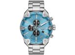Chronograph Diesel "Spiked", Silber (Silberfarben, Hellblau), Armbanduhren, Herren, Chronograph, Quarzuhr, Armbanduhr, Herrenuhr, Stoppfunktion, Edelstahlarmband