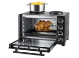 Unold 68885 Kleinküche All-in-one-Minibackofen mit Kochplatten zum Kochen, Grillen und Backen, Gesamtleistung 1500 W, ca. 30 Liter