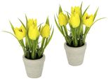 Kunstblume I.Ge.A. "Tulpe", Gelb, B:10Cm H:19Cm L:10Cm, Kunstpflanzen, Im Keramiktopf, 2Er Set