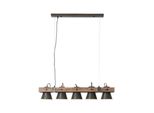Brilliant Lampe, Decca Pendelleuchte 5Flg Schwarz Stahl, 5X A60, E27, 10W, Holz Aus Nachhaltiger Waldwirtschaft (Fsc)