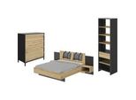 Schlafzimmer-Set GAMI Mimizan, braun (schwarz – eiche helvezia), B/H: 140cm x 200cm, Schlafzimmermöbel-Sets