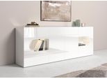 Sideboard Home Affaire "Real,Vitrine,Kommode,Schrank,Komplett Weiß Hochglanz Lackiert", Weiß (Weiß Hochglanz), B:220Cm H:81Cm T:40Cm, Sideboards, Sideboard, Mit 4 TüRen Davon 2 GlastüRen Und 1 Schublade Ohne Griff Breite 220Cm