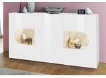 Sideboard Home Affaire "Real,Vitrine,Kommode,Schrank, Komplett Hochglanz Lackiert", Weiß (Weiß Hochglanz), B:150Cm H:81Cm T:40Cm, Sideboards, Sideboard, Weiß Hochglanz Lackiert Mit 3 TüRen Davon 2 GlastüRen, Breite 150