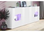 Sideboard Home Affaire "Real,Vitrine,Kommode,Schrank, Komplett Hochglanz Lackiert", Weiß (Weiß Hochglanz), B:200Cm H:81Cm T:40Cm, Sideboards, Sideboard, Weiß Hochglanz Lackiert Mit 4 TüRen Davon 2 GlastüRen, Breite 200