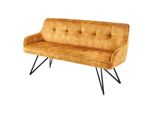 Riess-Ambiente Sitzbank Euphoria - 160Cm Senfgelb Samt Retrostil Ziersteppung Hairpin Legs Metallbeine Armlehnen