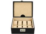 Uhrenbox WINDROSE Beluga, 803860.08, schwarz (schwarz, beige), Aufbewahrungsboxen, DamenB:19,5cm H:8,5cm T:15,5cm, Uhrenaufbewahrung, Uhrenetui, Uhrenzubehör, Platz für 8 Armbanduhren, B:19,5cm H:8,5cm T:15,5cm