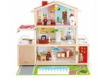 Puppenhaus HAPE Puppen-Villa, bunt, Puppenhäuser, KinderB:81cm H:73cm T:29cm, Holz, Puppenhaus, inkl. Puppenmöbel, B:81cm H:73cm T:29cm