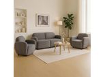 Wohnzimmer-Set MCW-P33, 2Er-Sofa 2X Sessel, Stoff/Textil Chenille (330 G/M²) ÖKo-Tex ~ Hellgrau