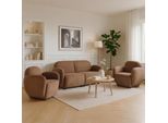 Wohnzimmer-Set MCW-P33, 2Er-Sofa 2X Sessel, Stoff/Textil Chenille (330 G/M²) ÖKo-Tex ~ Braun