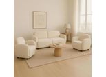 Wohnzimmer-Set MCW-P33, 2Er-Sofa 2X Sessel, Stoff/Textil Chenille (330 G/M²) ÖKo-Tex ~ Creme
