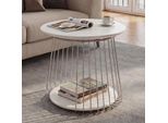 Mca Couchtisch MCW-P60, Beistelltisch Kaffeetisch Loungetisch, Metall Mdf Rund Ø 50Cm ~ Weiß